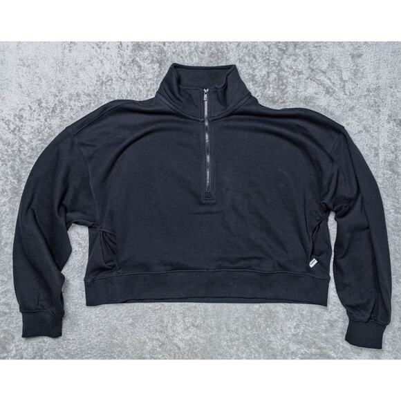 Fabletics Year Round Terry Half Zip Black Mock Neck Cropped Sweatshirt Womens XL - Picture 1 of 12